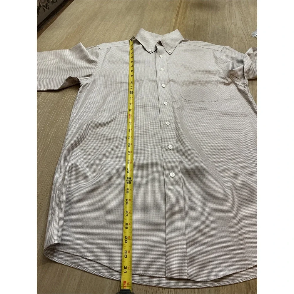 Gold Label Roundtree & Yorke Fitted Sz 15 1/2x 34 Non-Iron Button-Up LS Brown